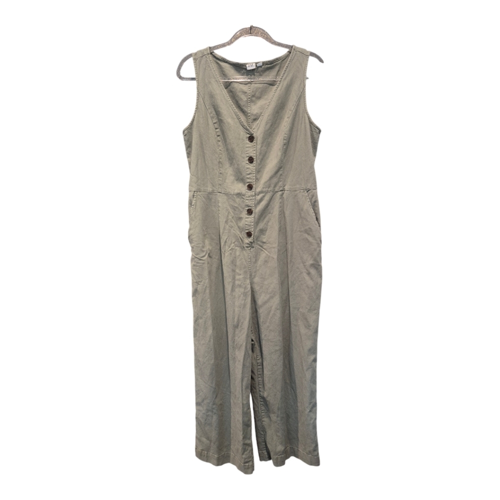 Gap TENCEL Button-Front Jumpsuit Sage Green Button Down V-Neck